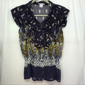 Romeo & Juliet Couture Sheer Ruffle Button Blouse